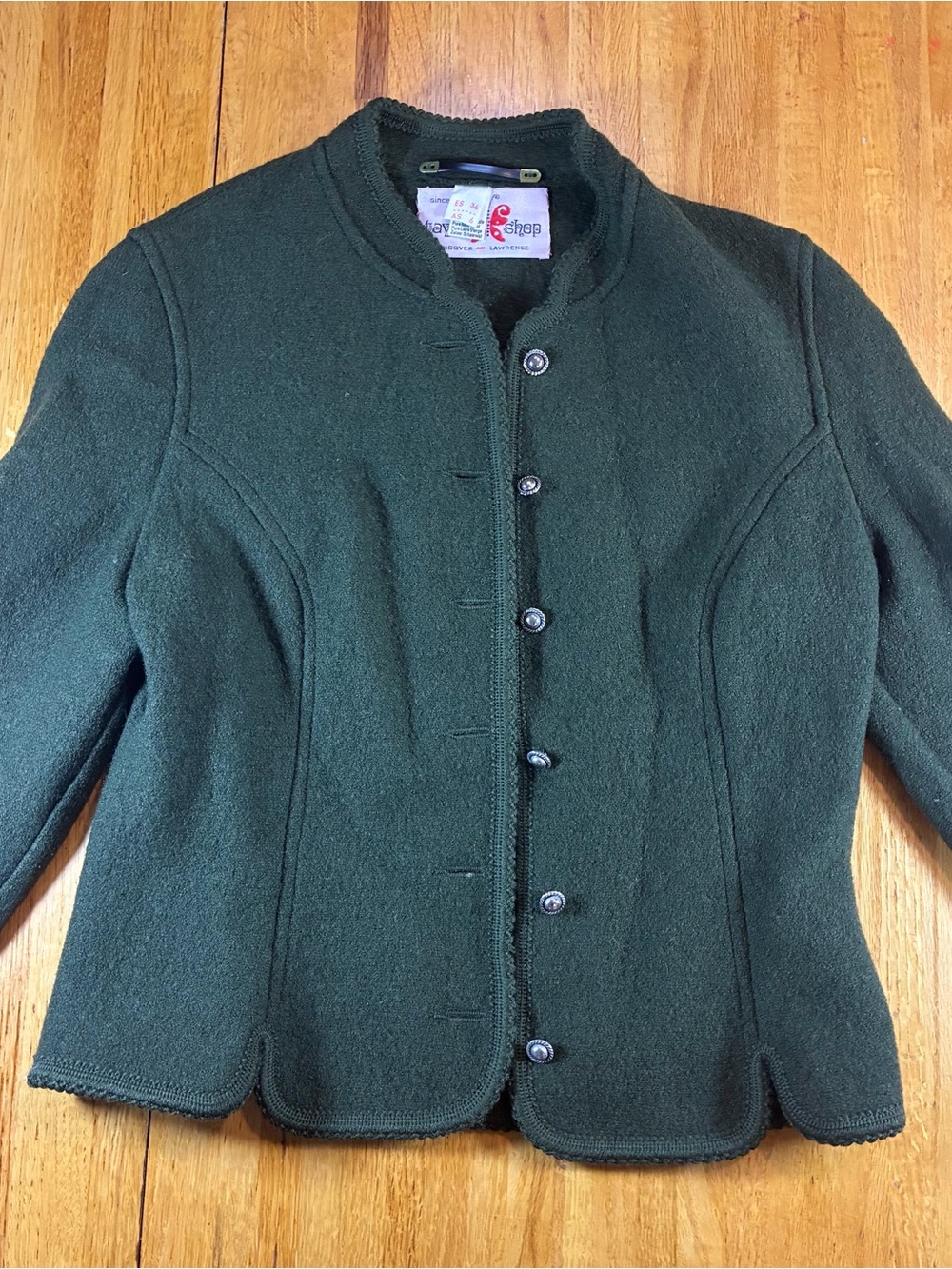 Vintage Boiled Wool Trachten Dark Green Women's Button-Front Jacket